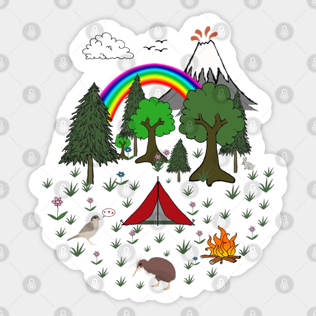 New Zealand Camping Scene with Kiwi Sticker by wanungara